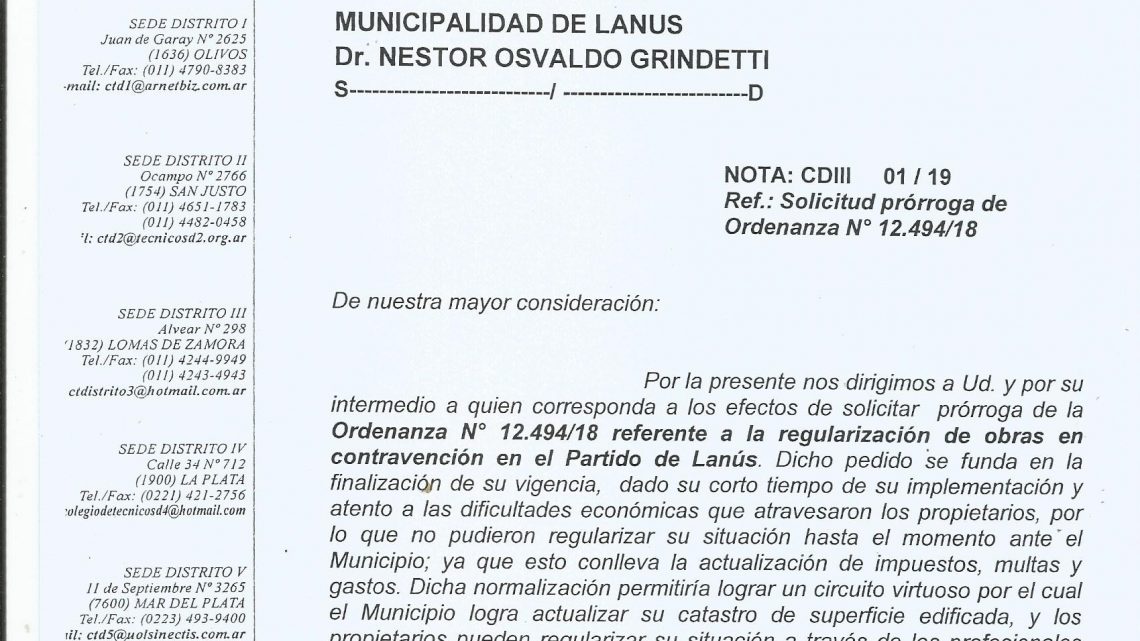 Lanús: El CTD III realizó un pedido de prórroga por regularización de obras en contravención